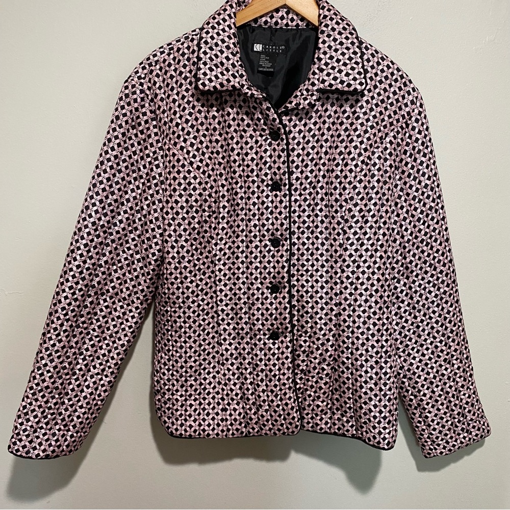 Carole Little Women's Chic‎ Black and Pink Patterned Silk Jacket Size L